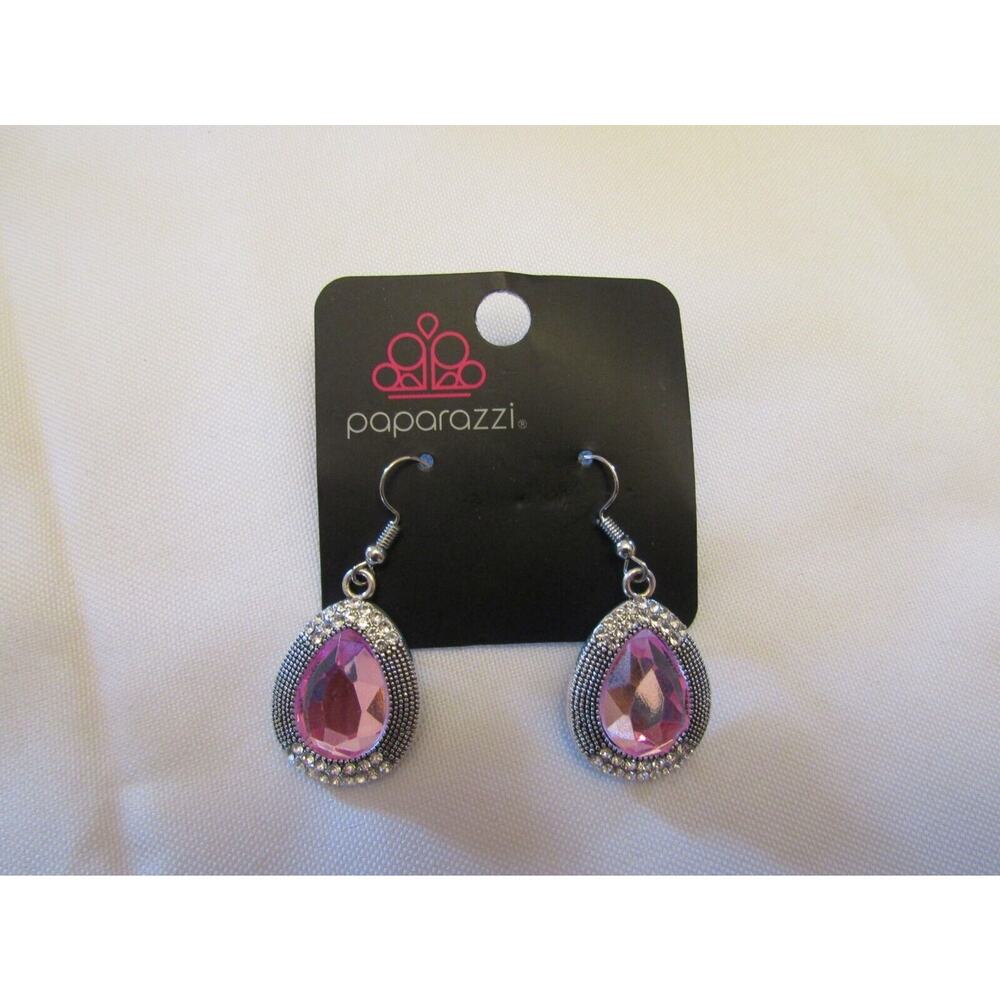 Paparazzi Pink Gem Rhinestone Teardrop Dangly Earrings Boho Sparkle‎ Festive